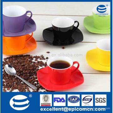 Горячие продажи керамика цвет глазурованный кофе чайный сервиз керамические квадратные чашки кофе и блюдца